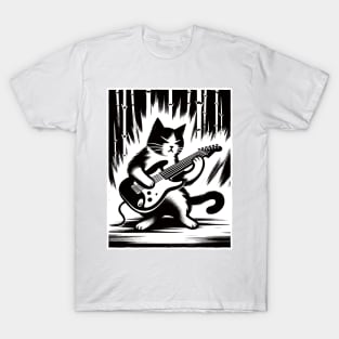 Electric Guitar Cat Rock Music Japan Style Funny Cat T-Shirt